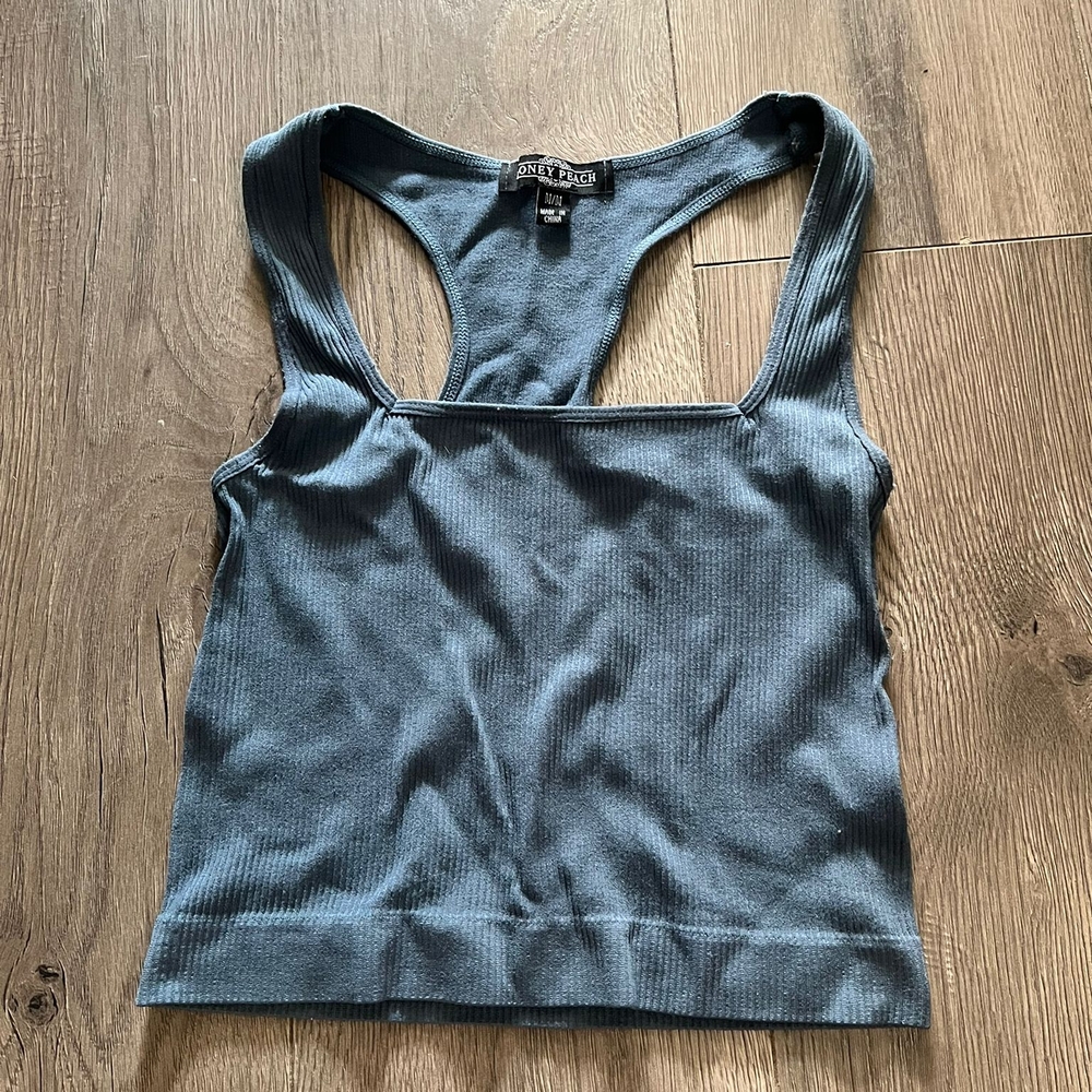 Steel Blue Ribbed Tank Top